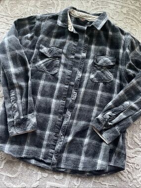 Outpost Makers Black and Gray Plaid Flannel Shirt